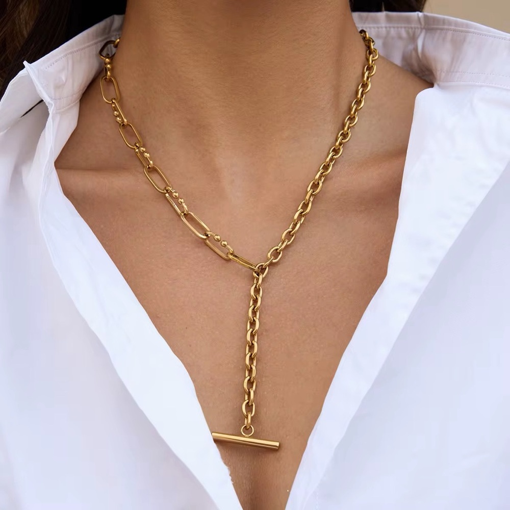 18K Gold Plated Chunky Y Chain Necklace